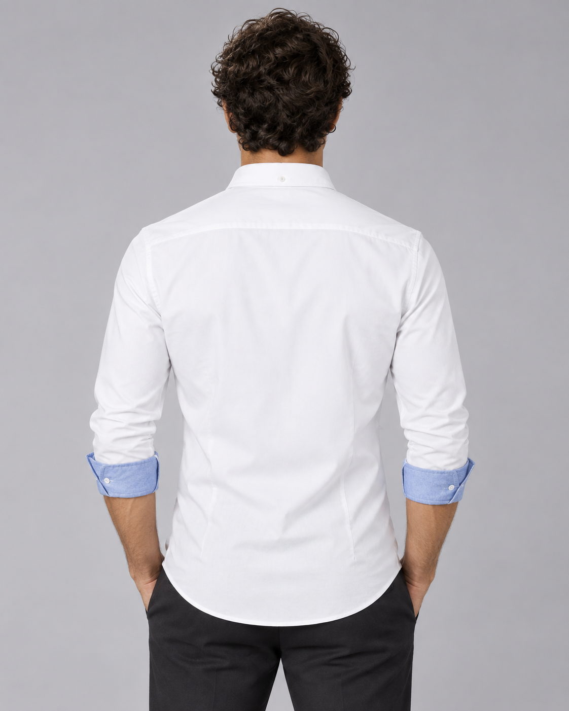 Men's 100% Cotton Slim Fit Button-Down Shirt | Long Sleeve with Contrast Cuffs