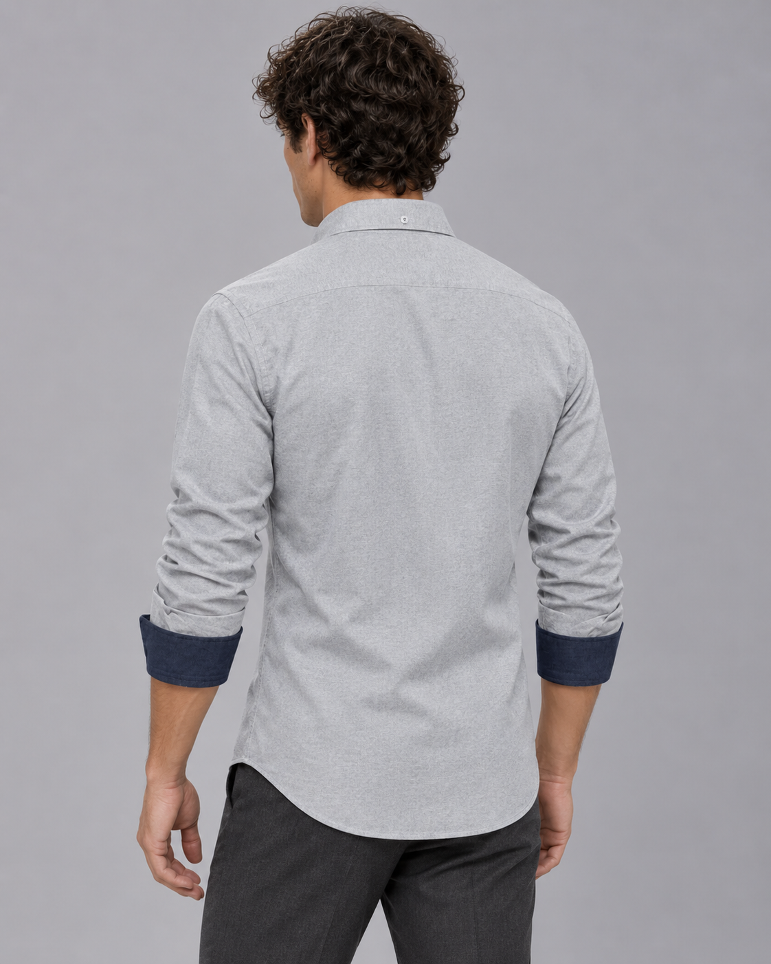 Men's 100% Cotton Slim Fit Button-Down Shirt | Long Sleeve with Contrast Cuffs