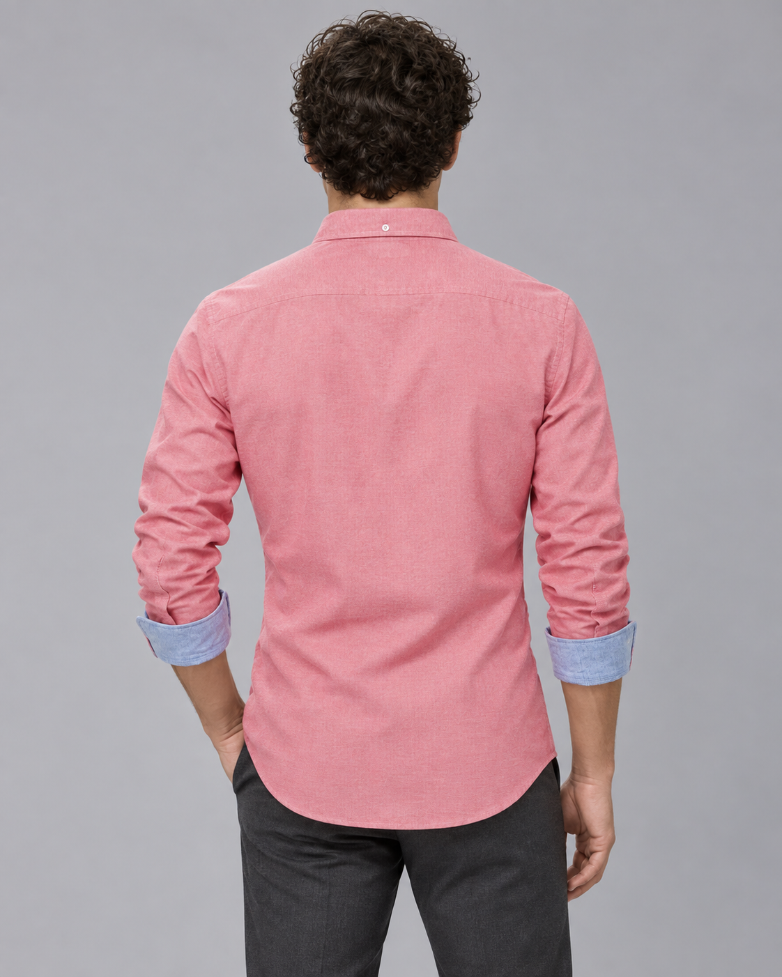 Men's 100% Cotton Slim Fit Button-Down Shirt | Long Sleeve with Contrast Cuffs