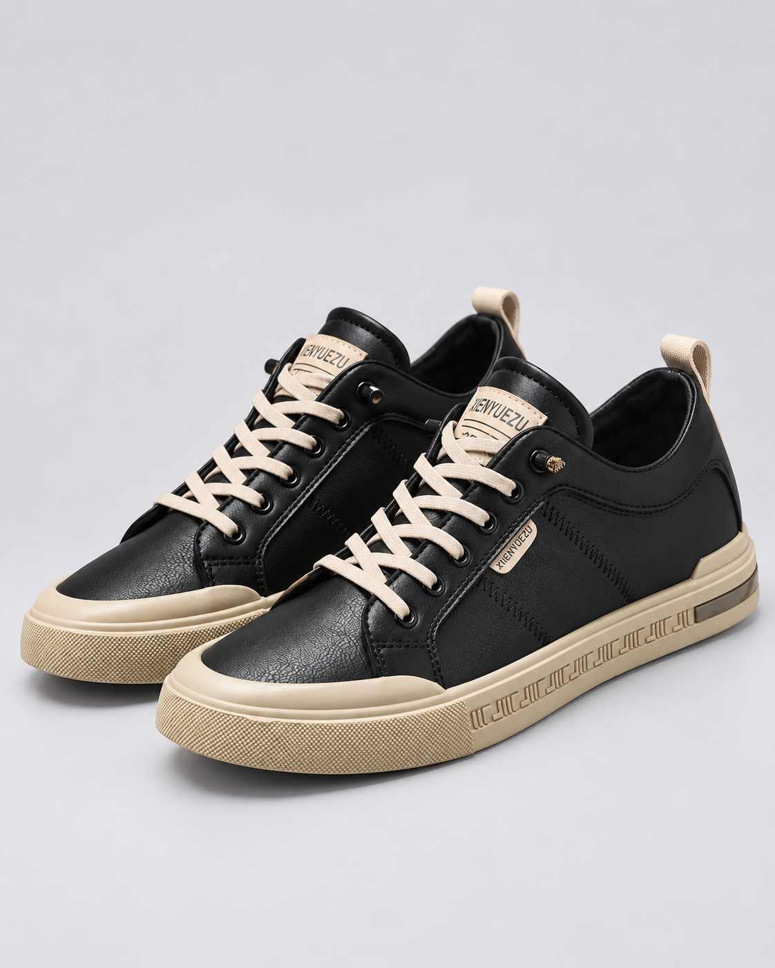 Men's Smooth Leather Sneakers | Two-Tone Casual Trainers