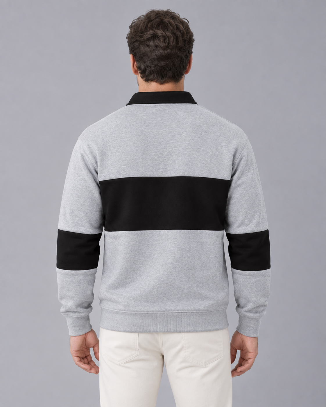 Men’s Polo Sweater – Button Collar Loose Fit Color Block Knit Jumper