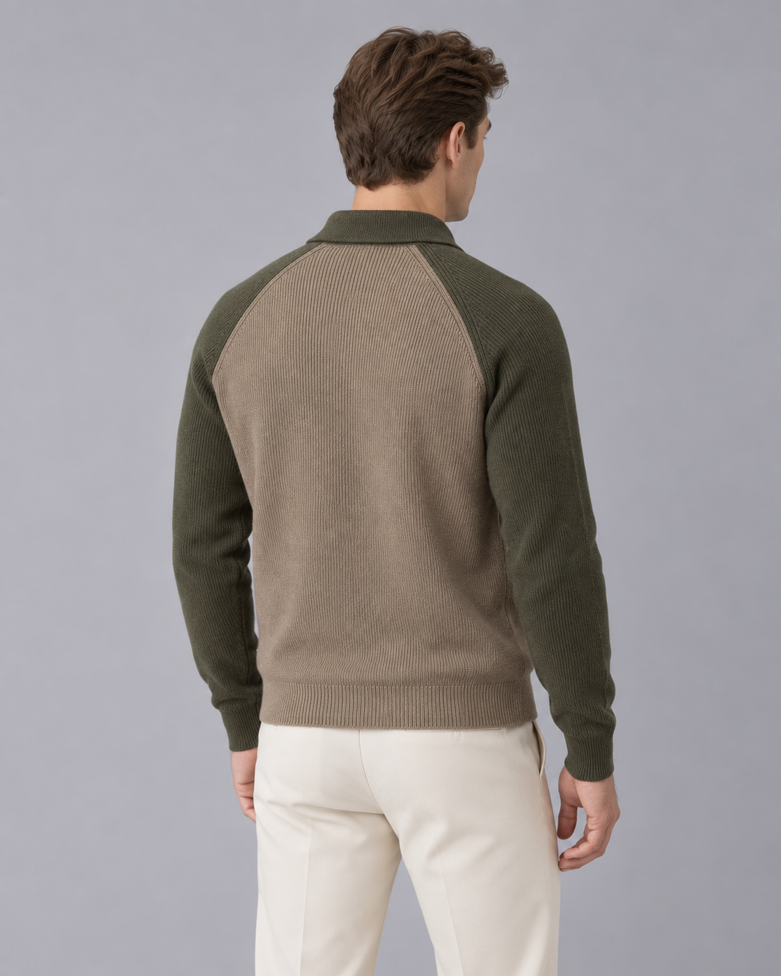 Men's Knitted Quarter-Zip Sweater with Collar and Raglan Sleeves