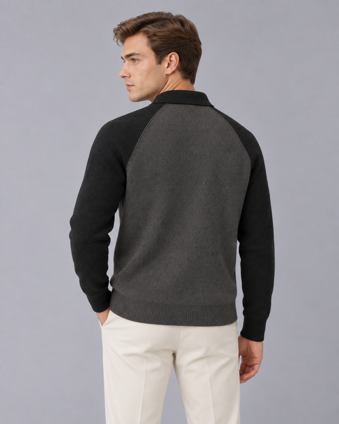 Men's Knitted Quarter-Zip Sweater with Collar and Raglan Sleeves