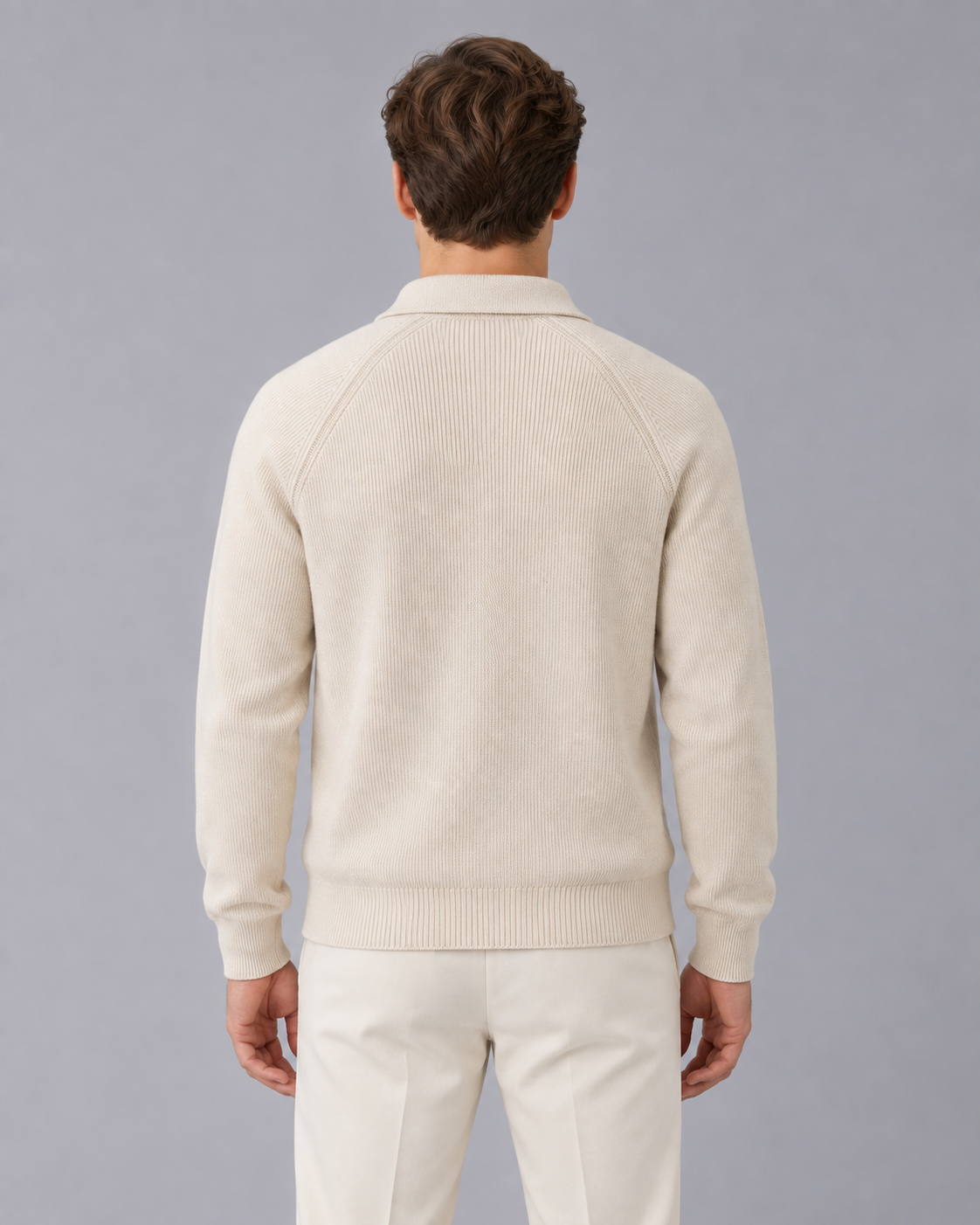 Men's Knitted Quarter-Zip Sweater with Collar and Raglan Sleeves