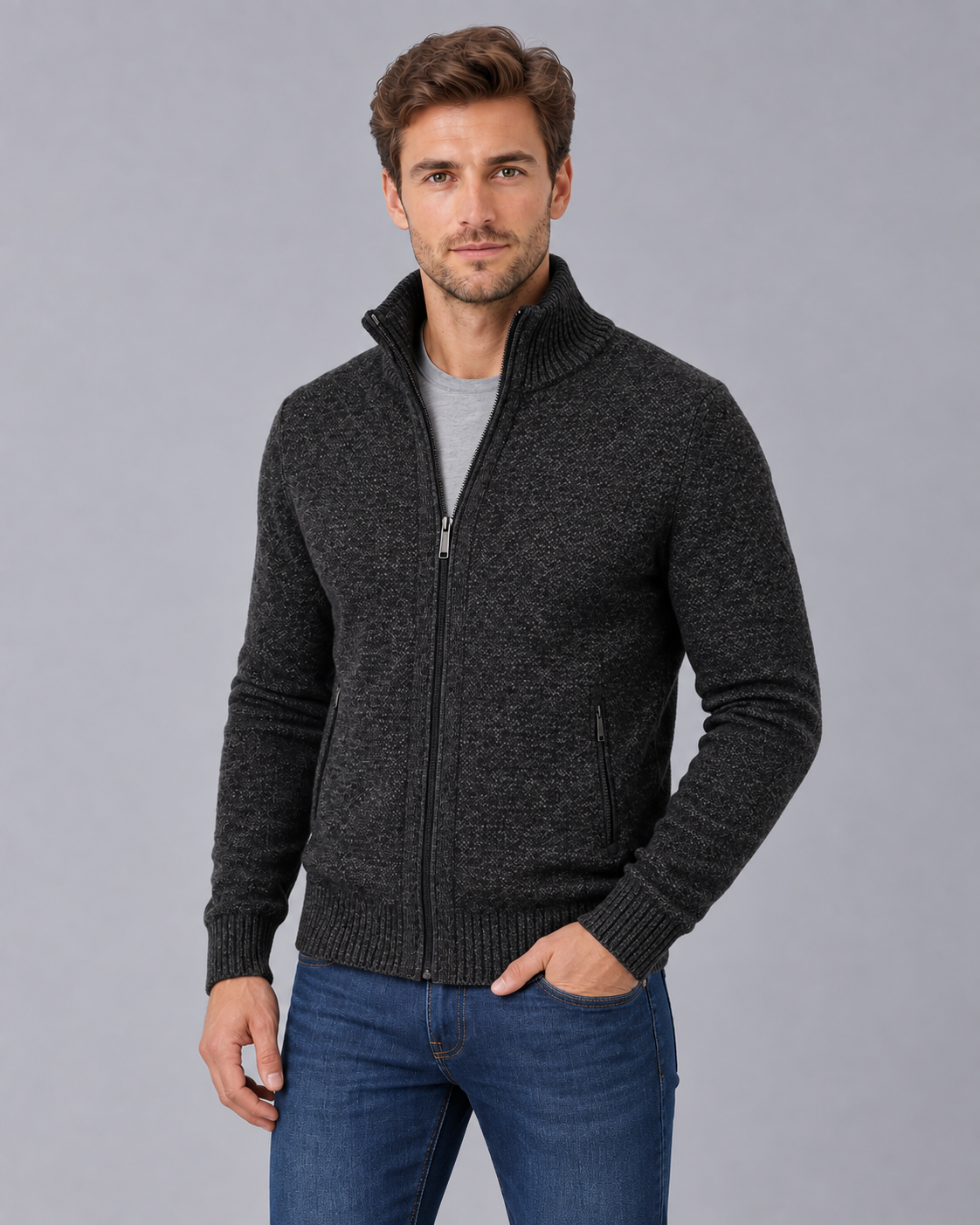 Men's Merino Wool Full-Zip Cardigan Sweater