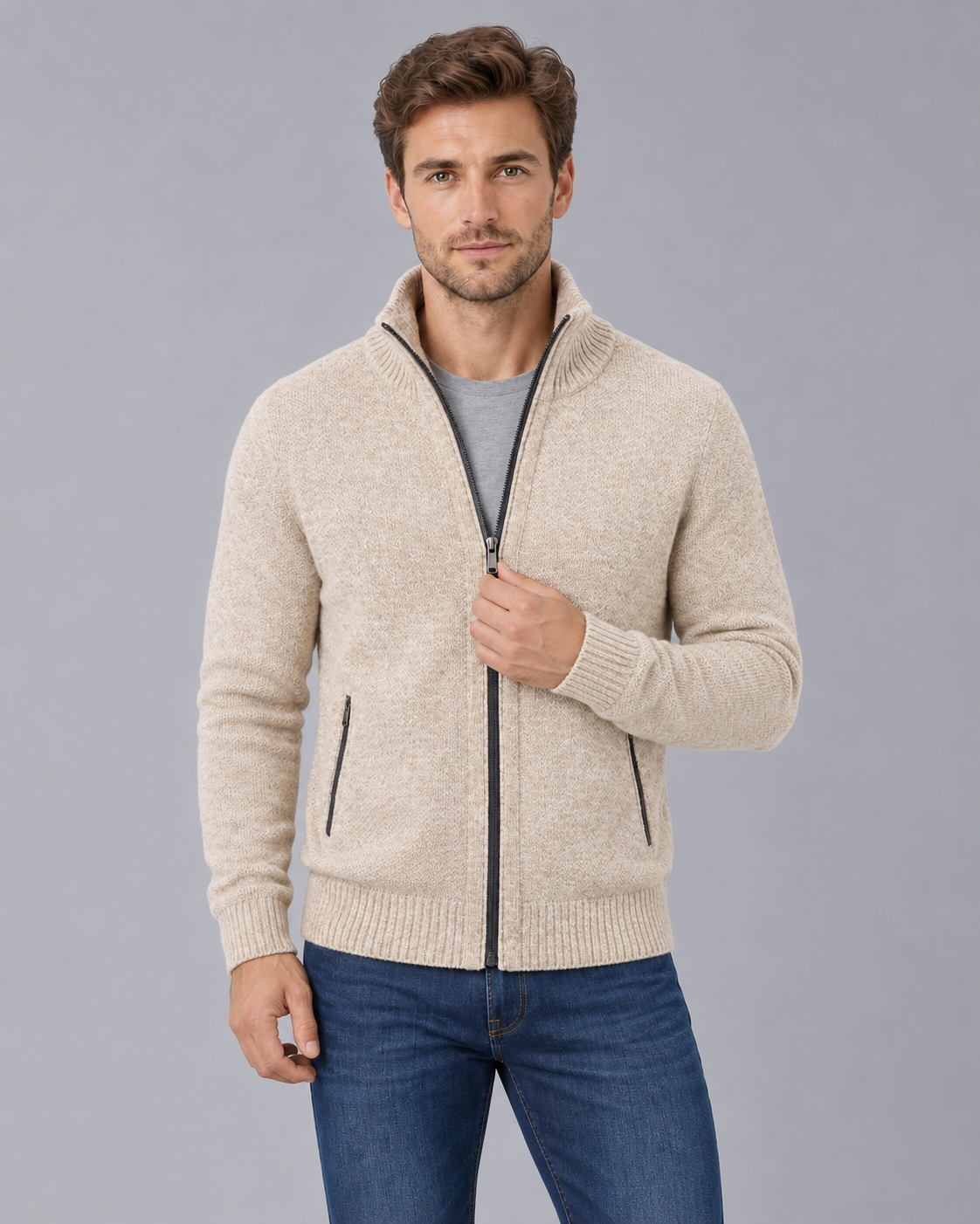 Men's Merino Wool Full-Zip Cardigan Sweater