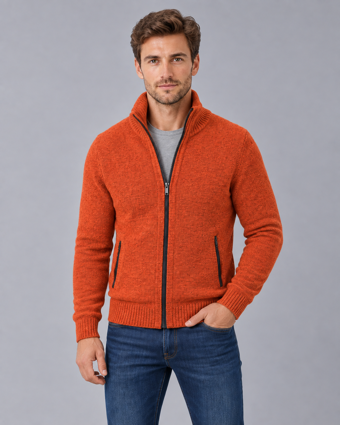 Men's Merino Wool Full-Zip Cardigan Sweater
