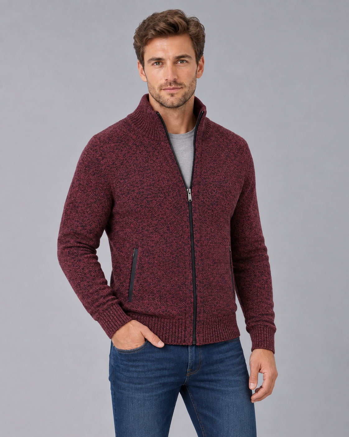 Men's Merino Wool Full-Zip Cardigan Sweater