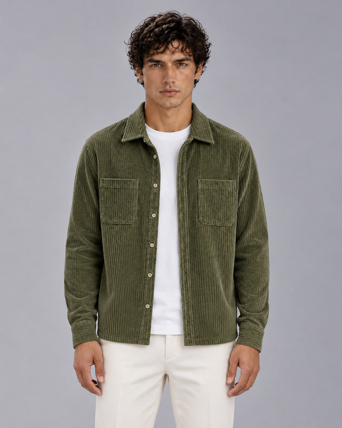 Men's Ribbed Corduroy Overshirt Jacket | Long Sleeve with Layering Top