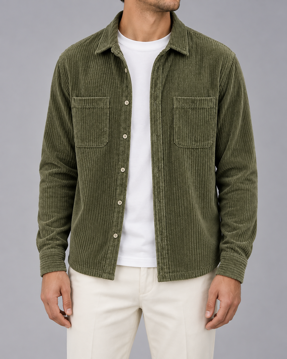 Men's Ribbed Corduroy Overshirt Jacket | Long Sleeve with Layering Top