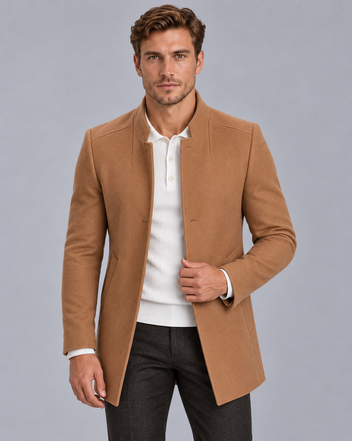 Men's Lightweight Overcoat | Slim-Fit Collarless Jacket