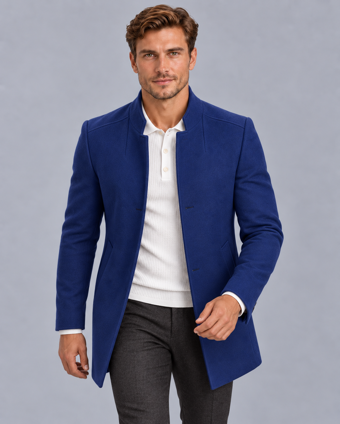 Men's Lightweight Overcoat | Slim-Fit Collarless Jacket