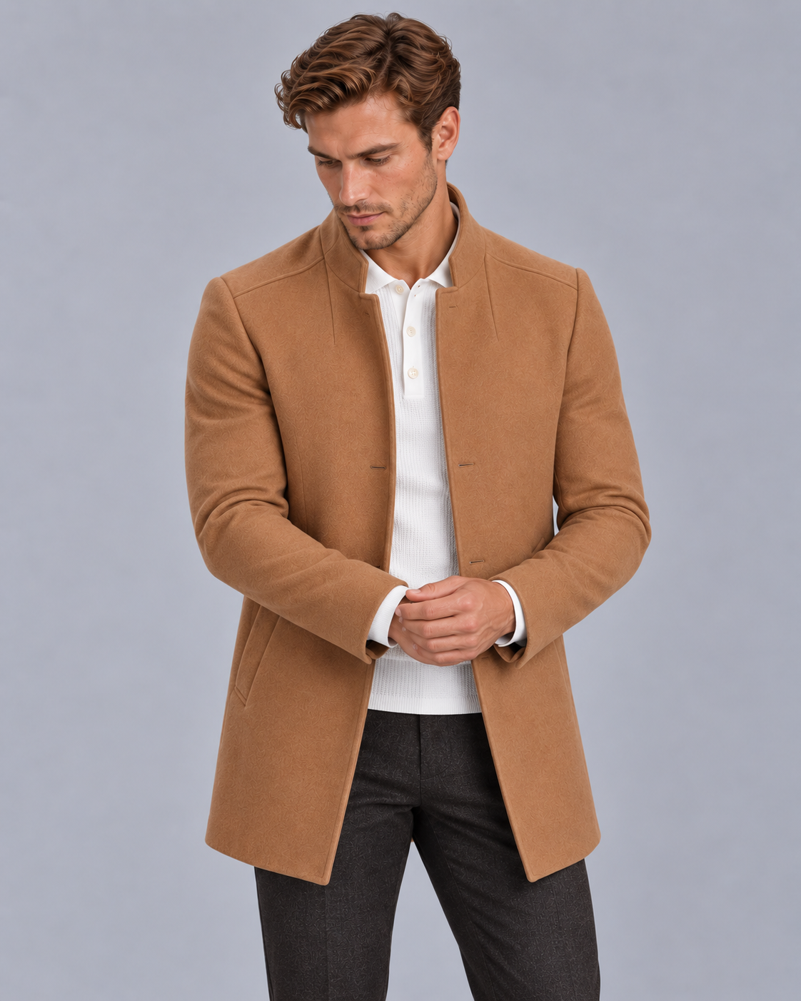Men's Lightweight Overcoat | Slim-Fit Collarless Jacket