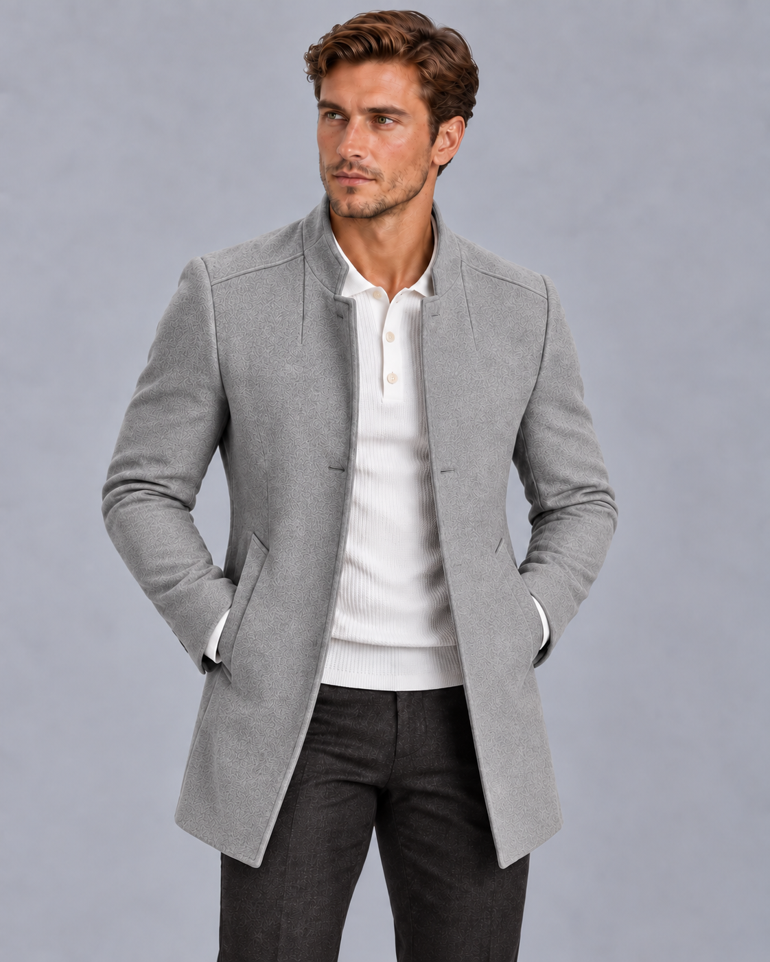 Men's Lightweight Overcoat | Slim-Fit Collarless Jacket