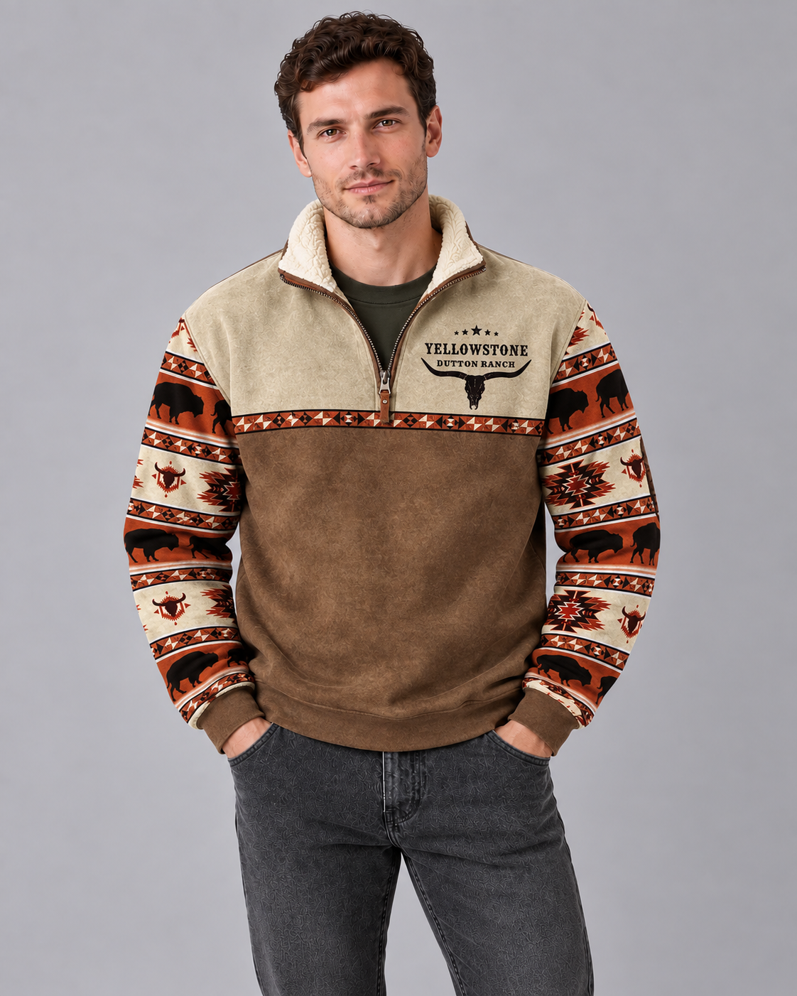Men's Fleece-Lined Quarter Zip Pullover Sweater