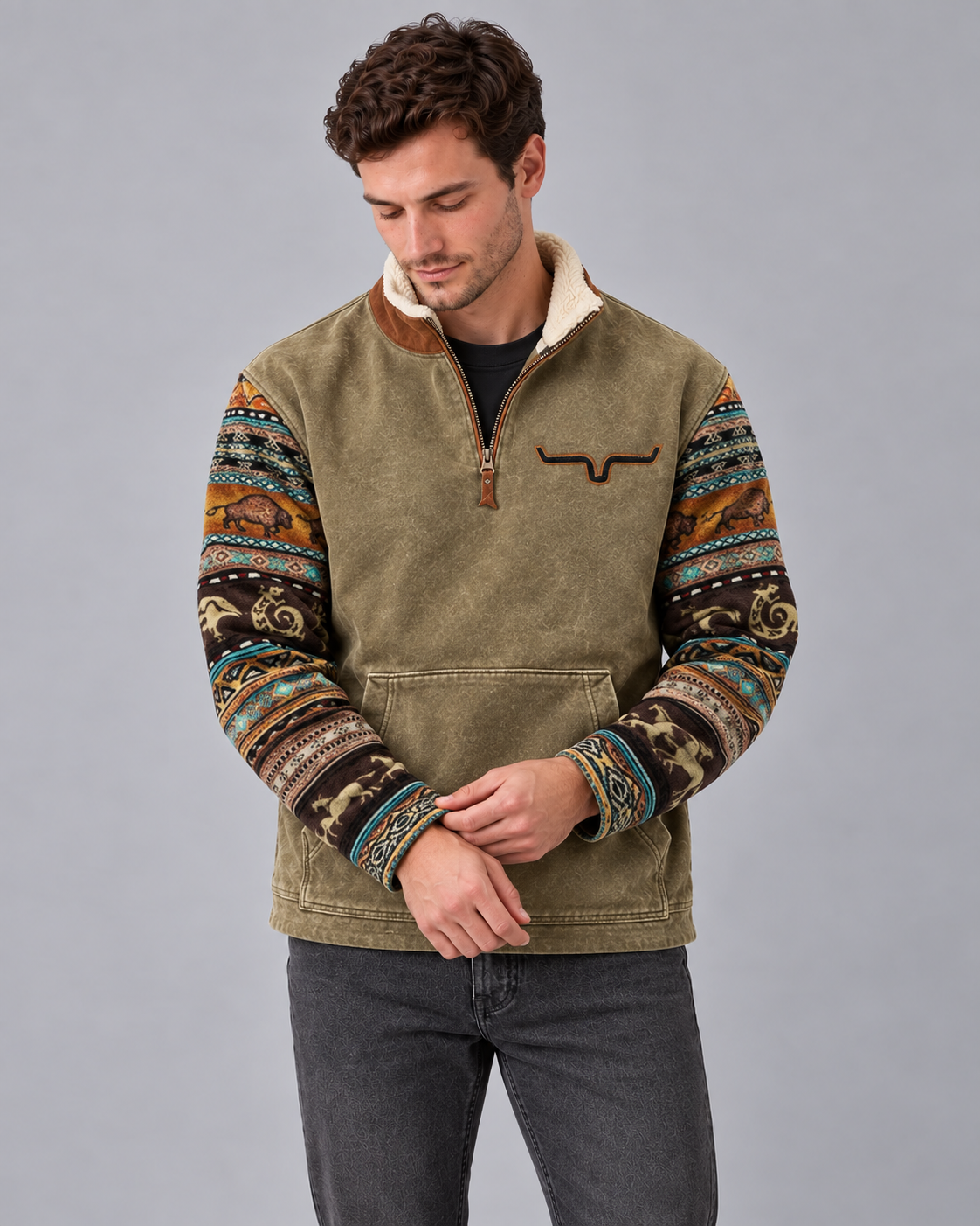 Men's Fleece-Lined Quarter Zip Pullover Sweater