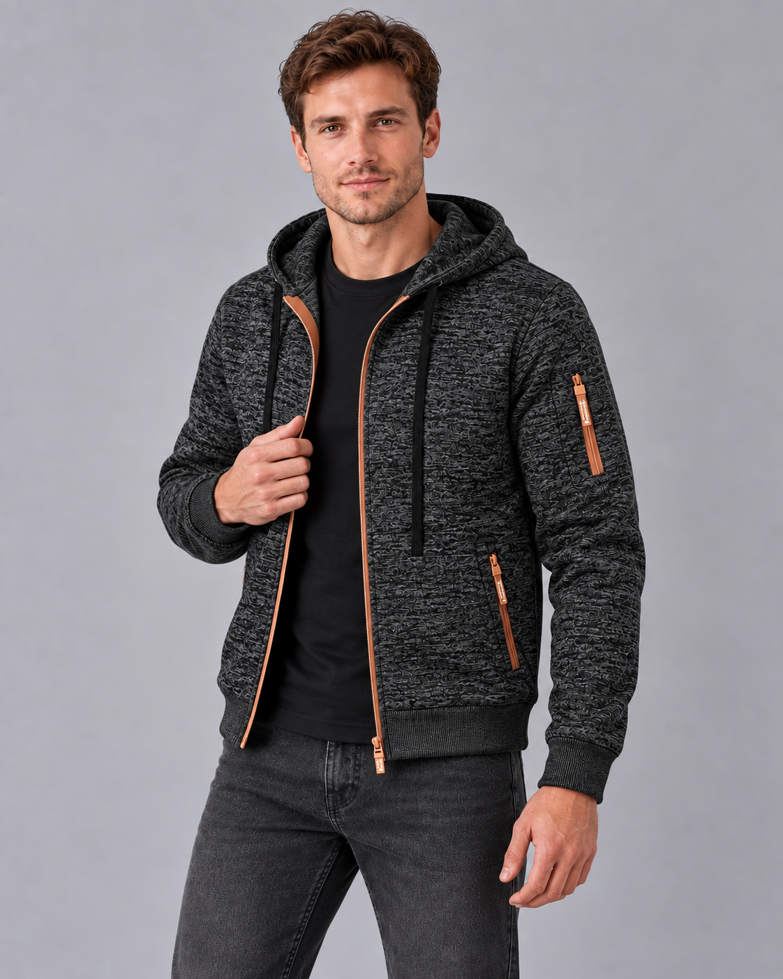 Men's Hooded Full-Zip Knitted Jumper | Slim Fit Casual Sweater