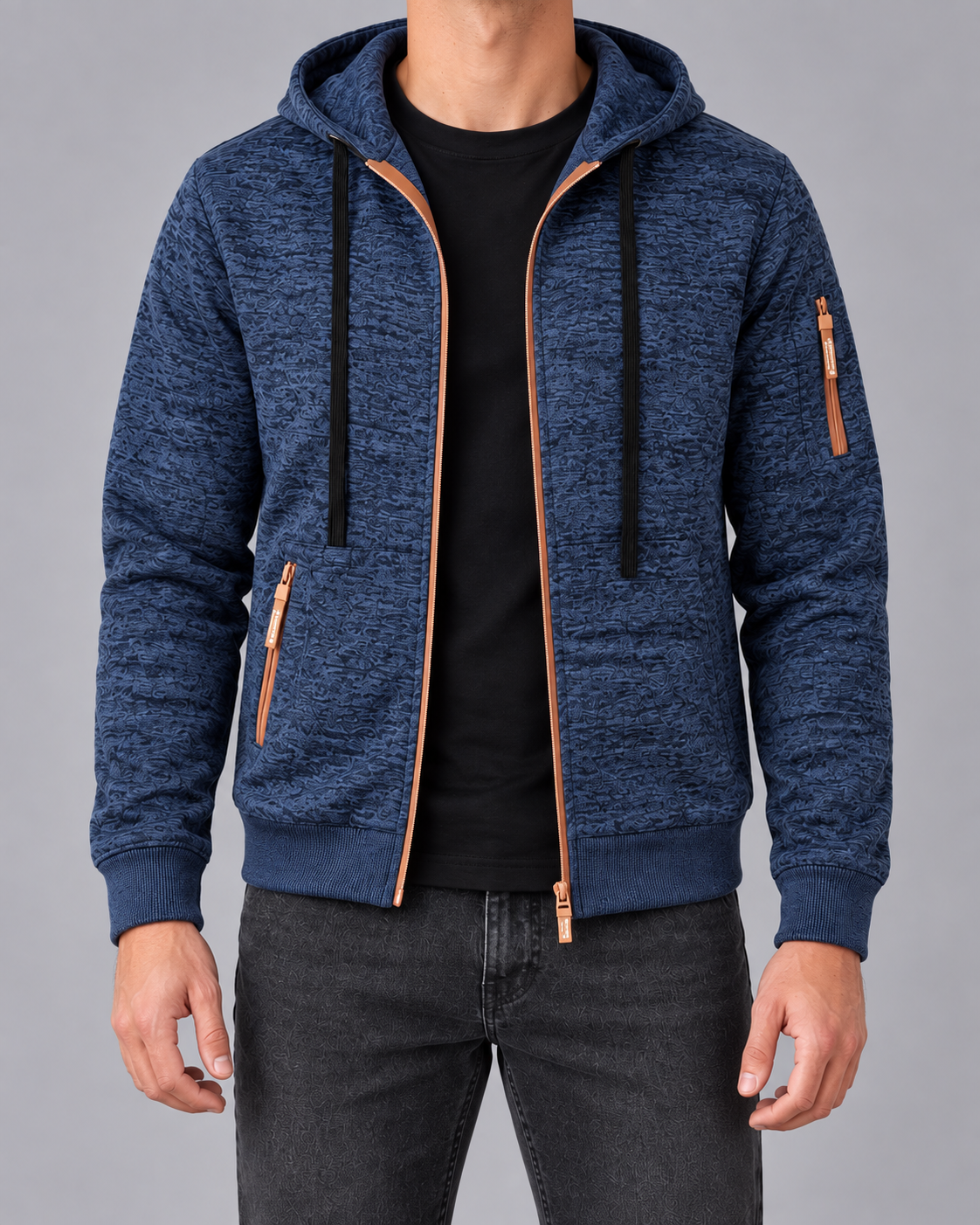 Men's Hooded Full-Zip Knitted Jumper | Slim Fit Casual Sweater