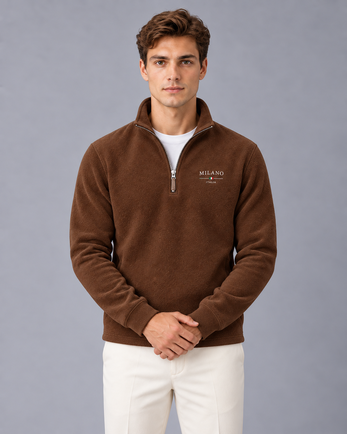 Men's Quarter-Zip Fleece Sweatshirt | Sweater with Henley Stand-Up Collar