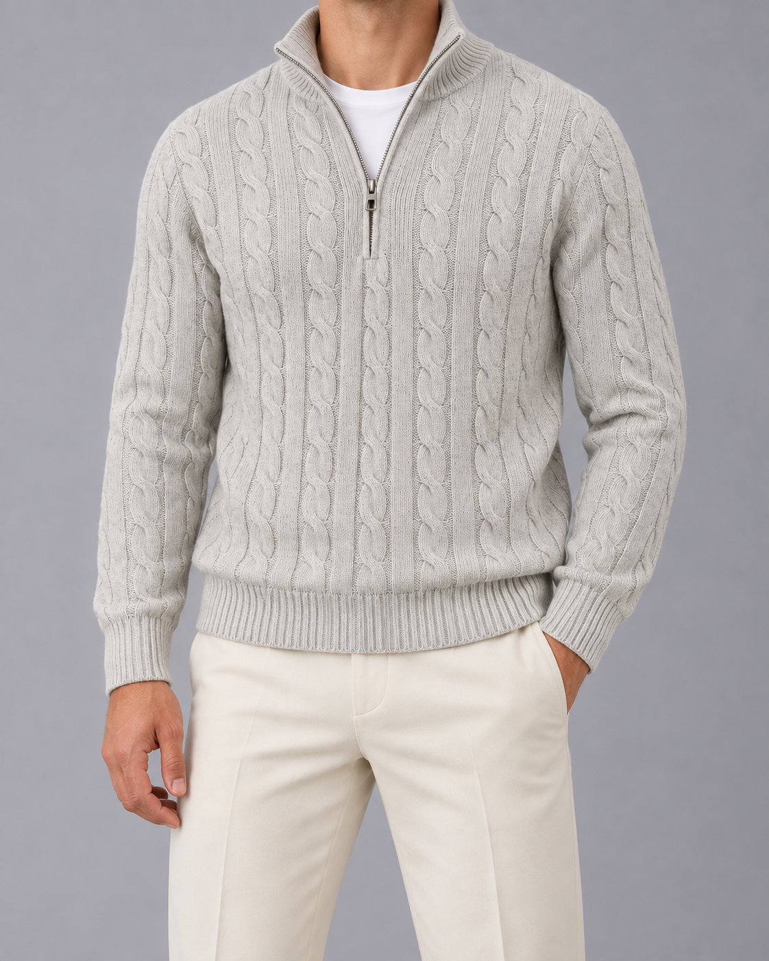 Men's Cable Knit Quarter Zip Sweater |Smart Fit Jumper for Autumn