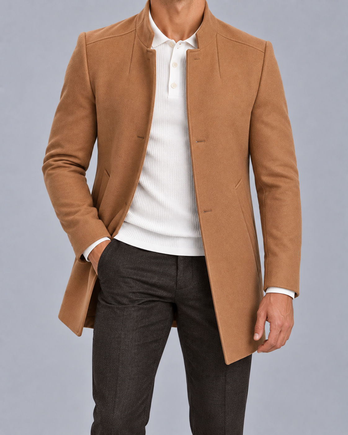 Men's Lightweight Overcoat | Slim-Fit Collarless Jacket