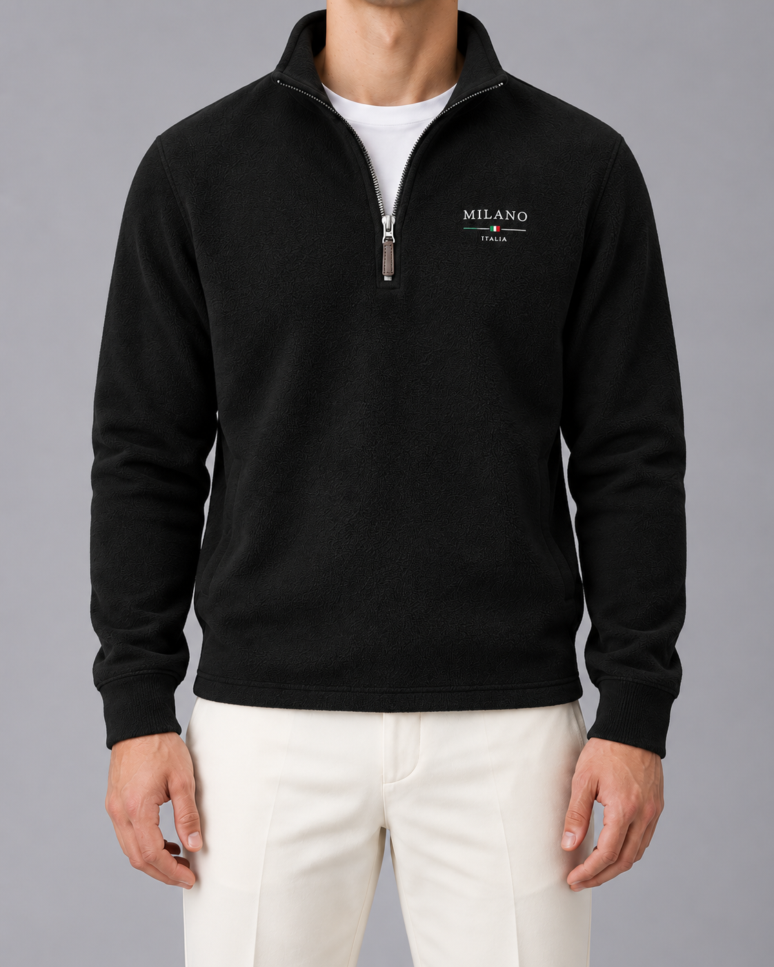Men's Quarter-Zip Fleece Sweatshirt | Sweater with Henley Stand-Up Collar