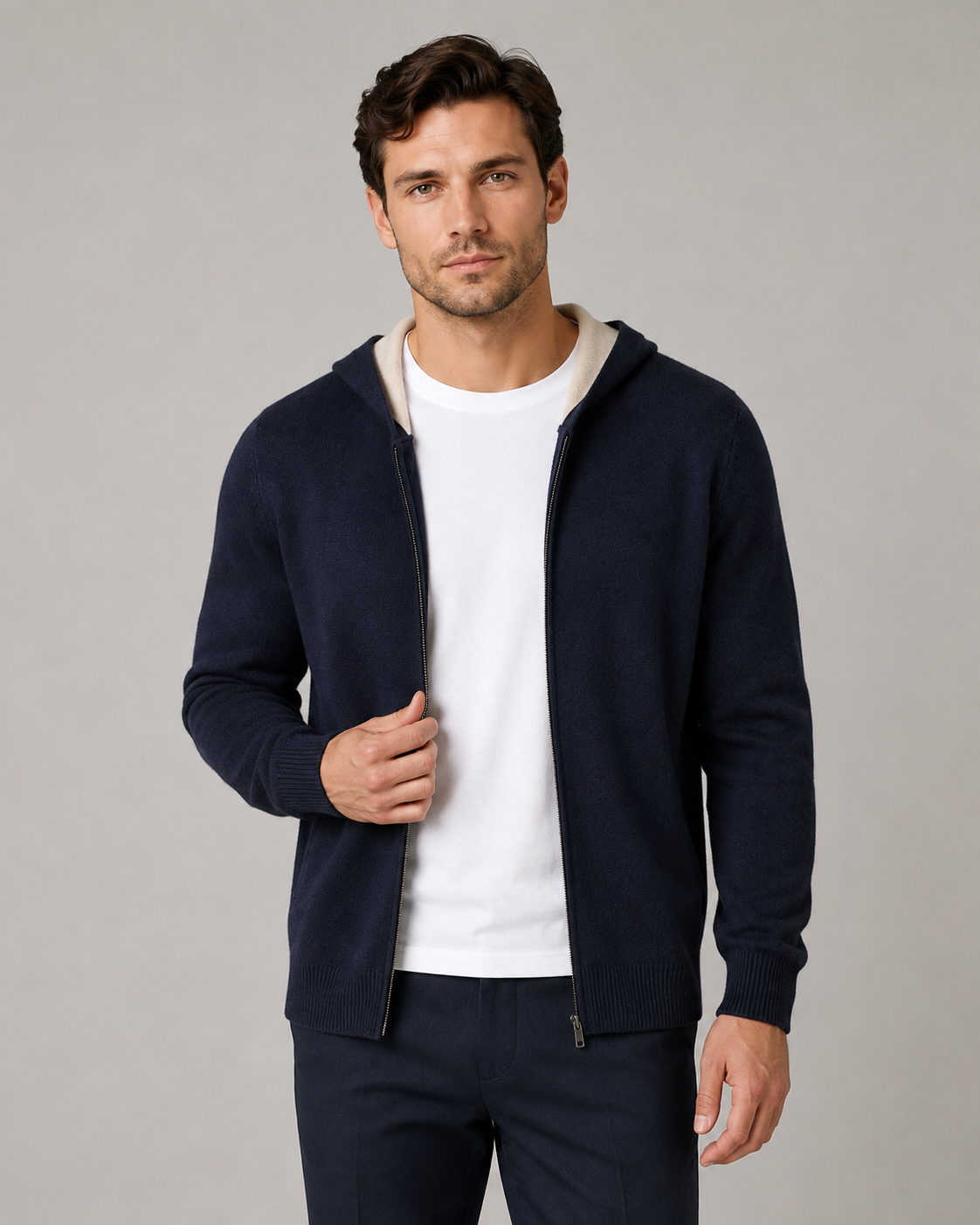 Two-Tone Cashmere Zipper Hoodie