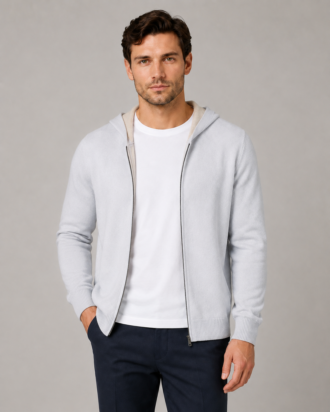 Two-Tone Cashmere Zipper Hoodie