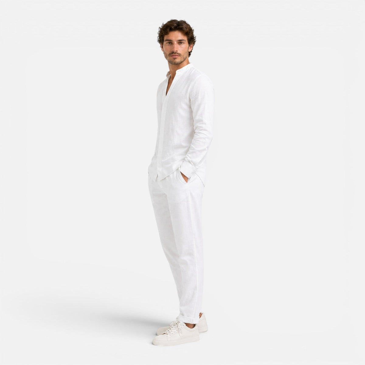 Men’s Linen Set Relaxed Fit Matching Shirt and Pants