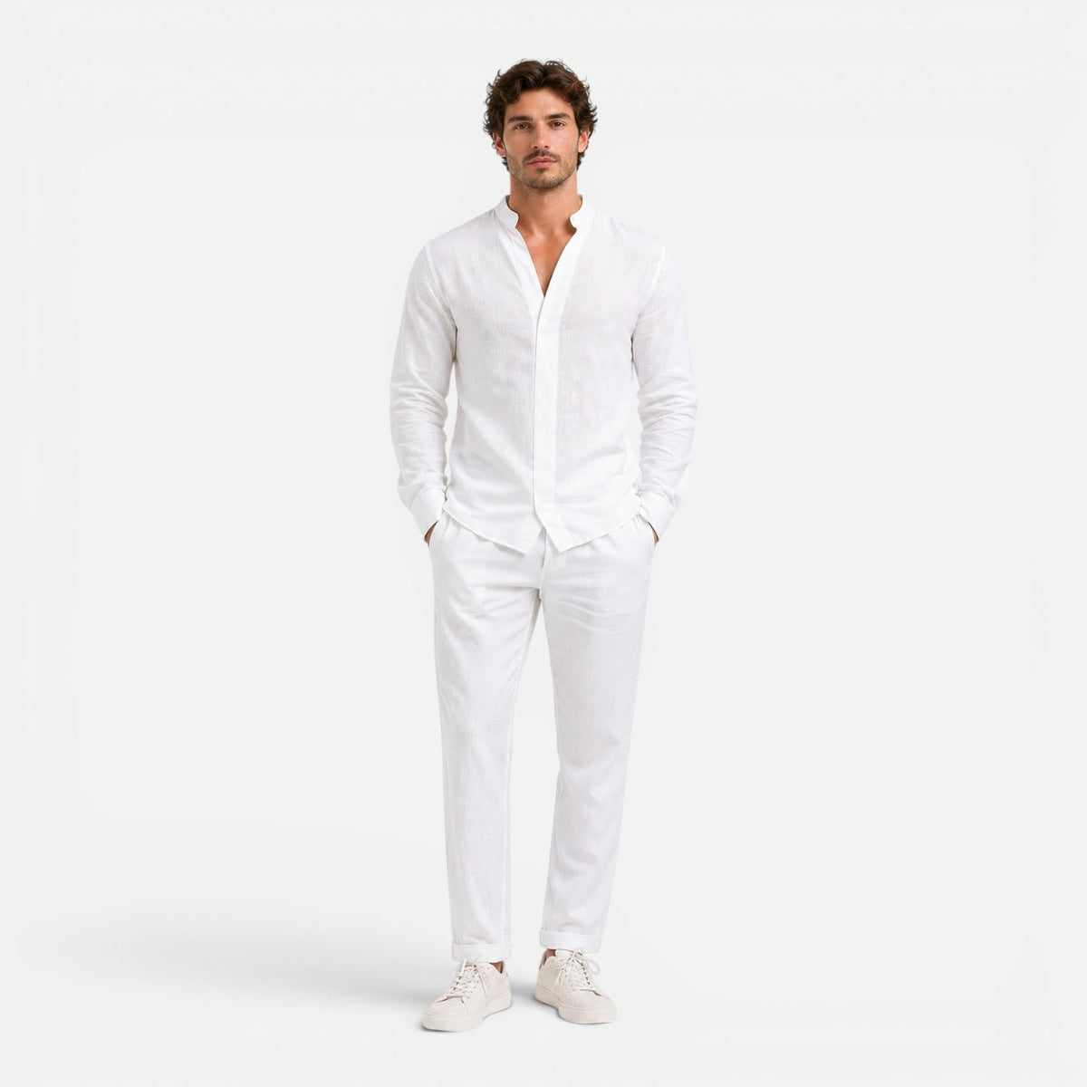 Men’s Linen Set Relaxed Fit Matching Shirt and Pants