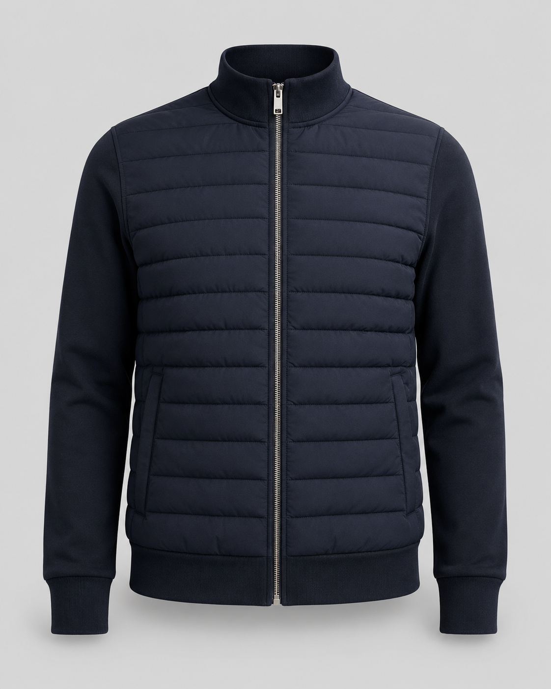 Men’s Quilted Hybrid Jacket – Knit Sleeve Zip Up