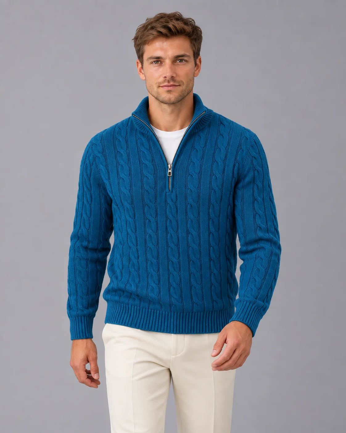 Men's Cable Knit Quarter Zip Sweater | Stylish Smart Fit Jumper for Autumn & Spring 4