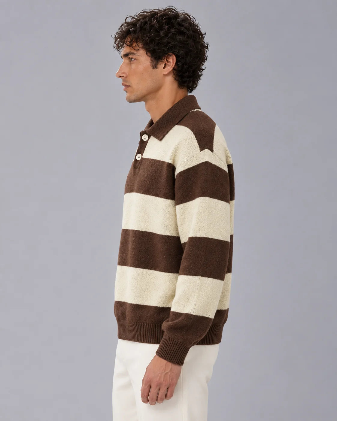 Men's Cotton Blend Rugby Stripe Polo Sweater | Relaxed Fit Long Sleeve Jumper 7