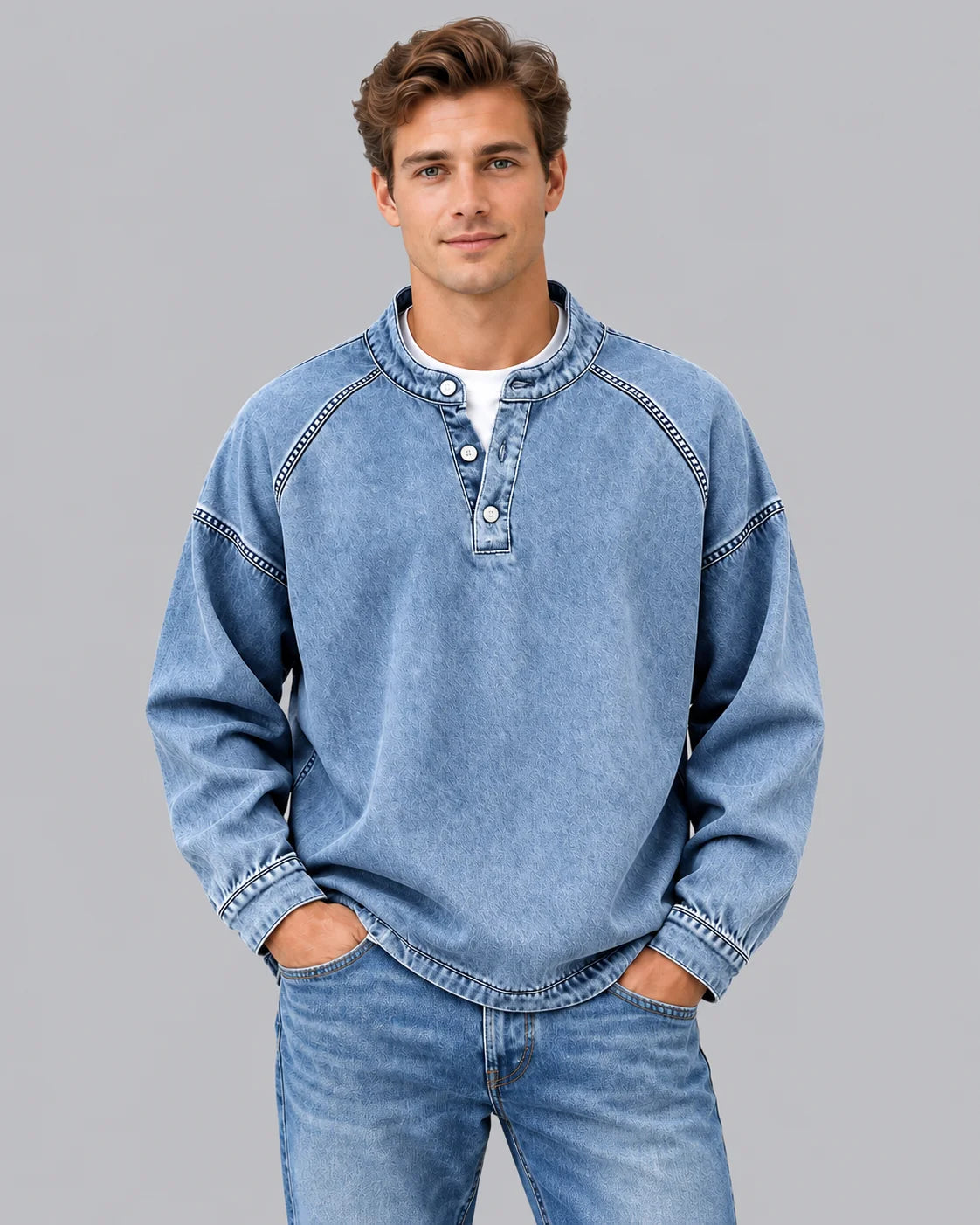 Men's Soft Knit Henley Sweater | Vintage Washed Long Sleeve Pullover | Relaxed Fit Cozy Casual Top 2