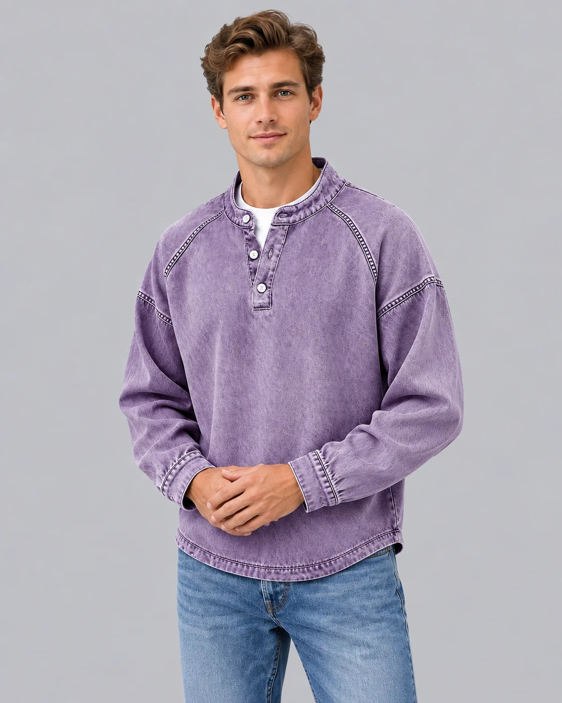 Men's Soft Knit Henley Sweater | Vintage Washed Long Sleeve Pullover | Relaxed Fit Cozy Casual Top 3