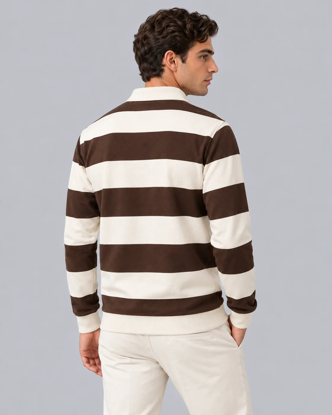 Men's Striped Cotton Long Sleeve Polo | Classic Casual Rugby Shirt 3