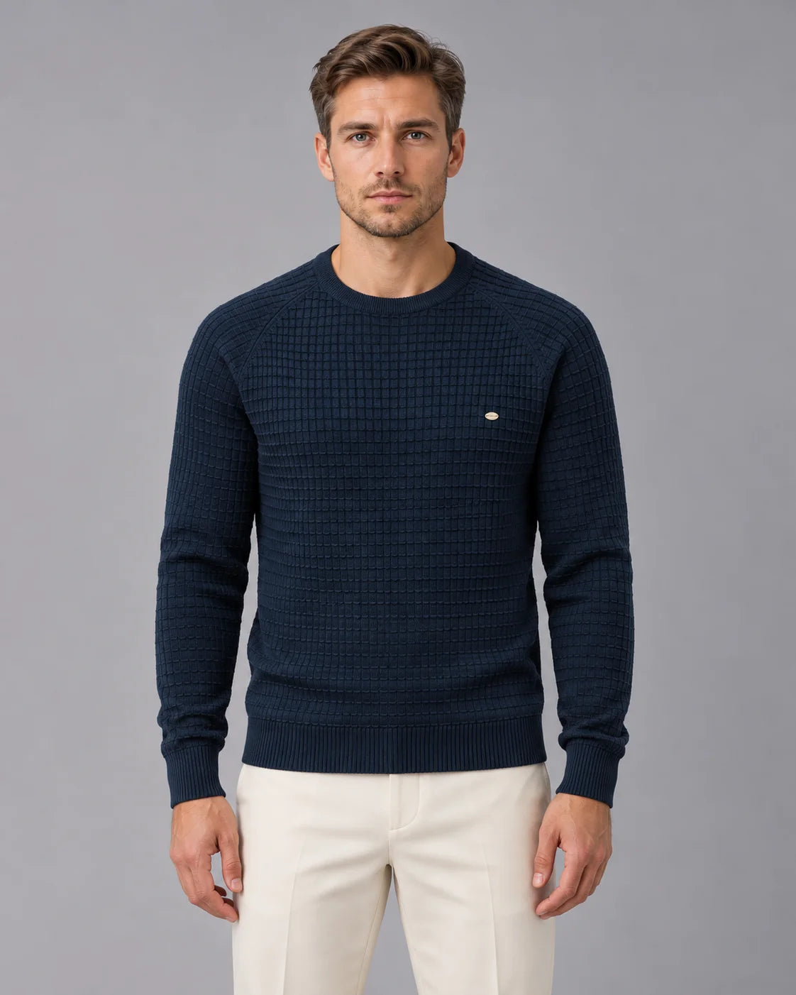 Men's Waffle Knit Sweater | Stylish Cozy Long Sleeve Winter Jumper 0