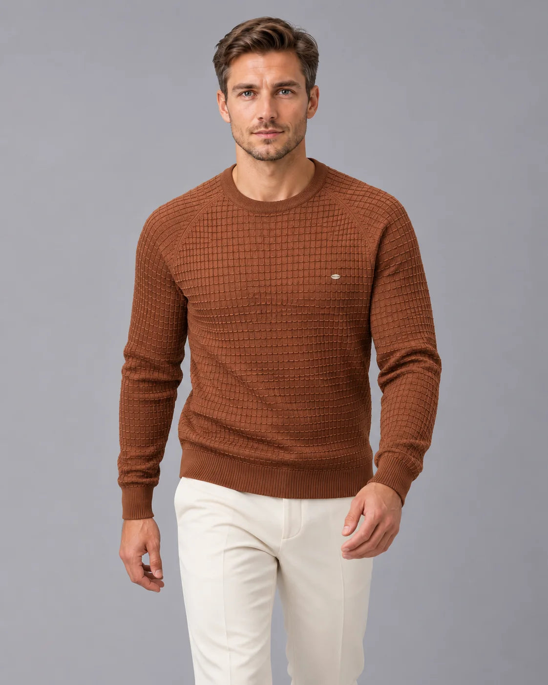Men's Waffle Knit Sweater | Stylish Cozy Long Sleeve Winter Jumper 3