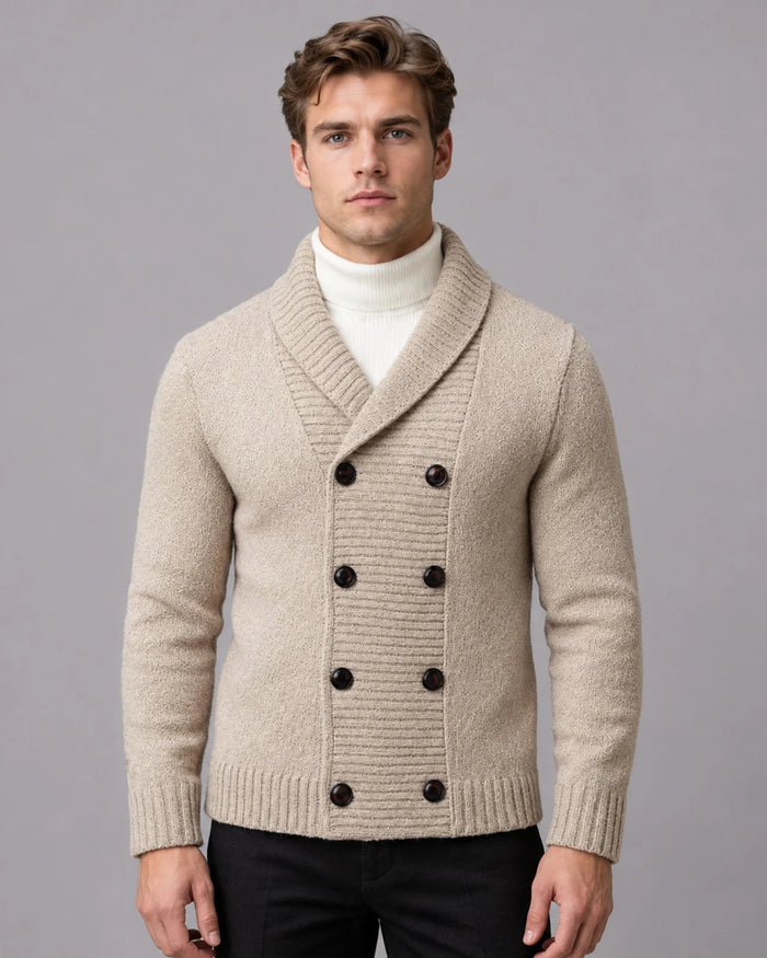 Men's Wool Shawl Collar Cardigan | Stylish Double-Breasted Knit Layer 0