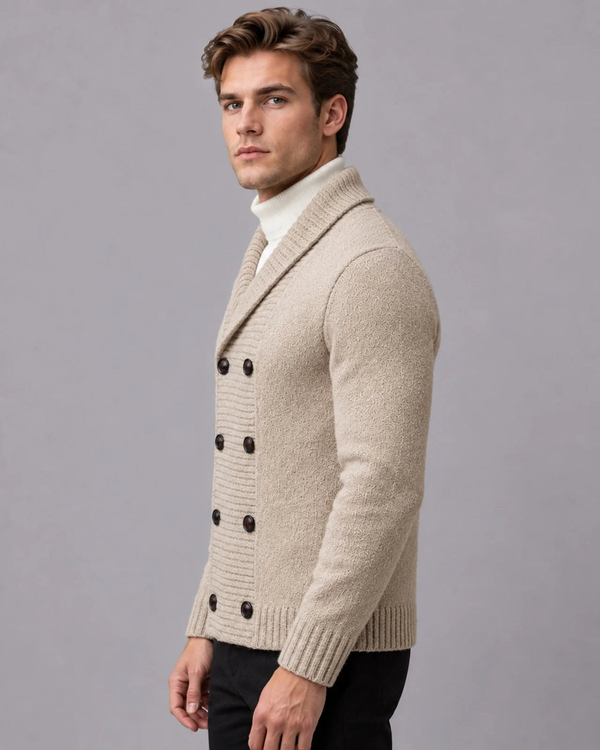 Men's Wool Shawl Collar Cardigan | Stylish Double-Breasted Knit Layer 2