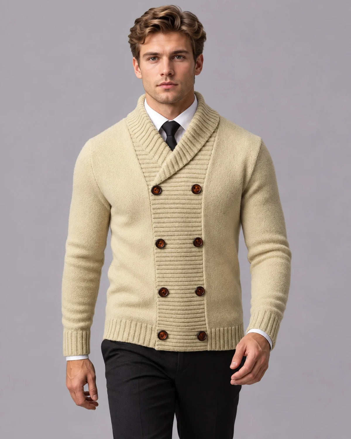 Men's Wool Shawl Collar Cardigan | Stylish Double-Breasted Knit Layer 5