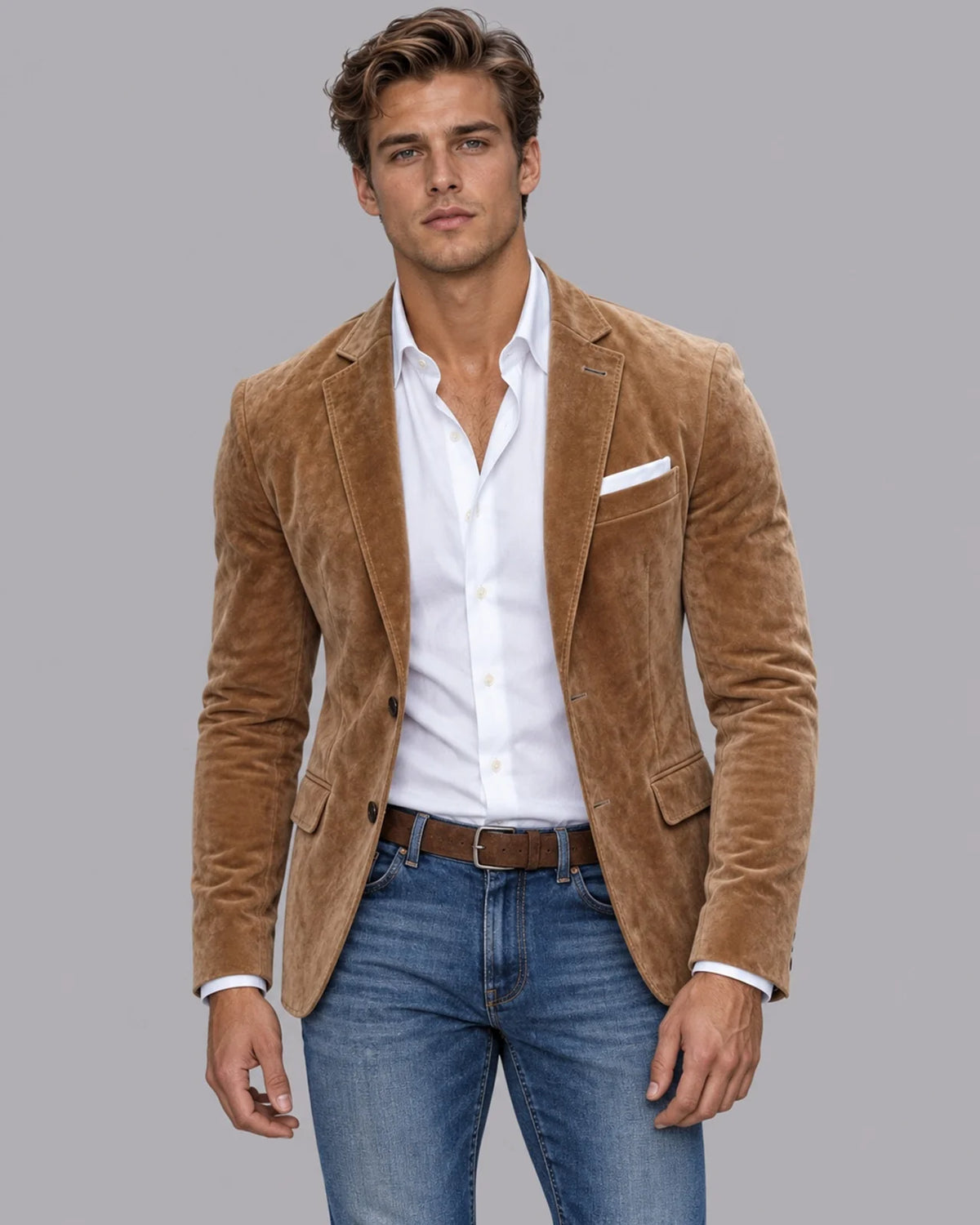 SuedeElegance | Stylish Modern Brown Men's Blazer Jacket for Casual Wear 0