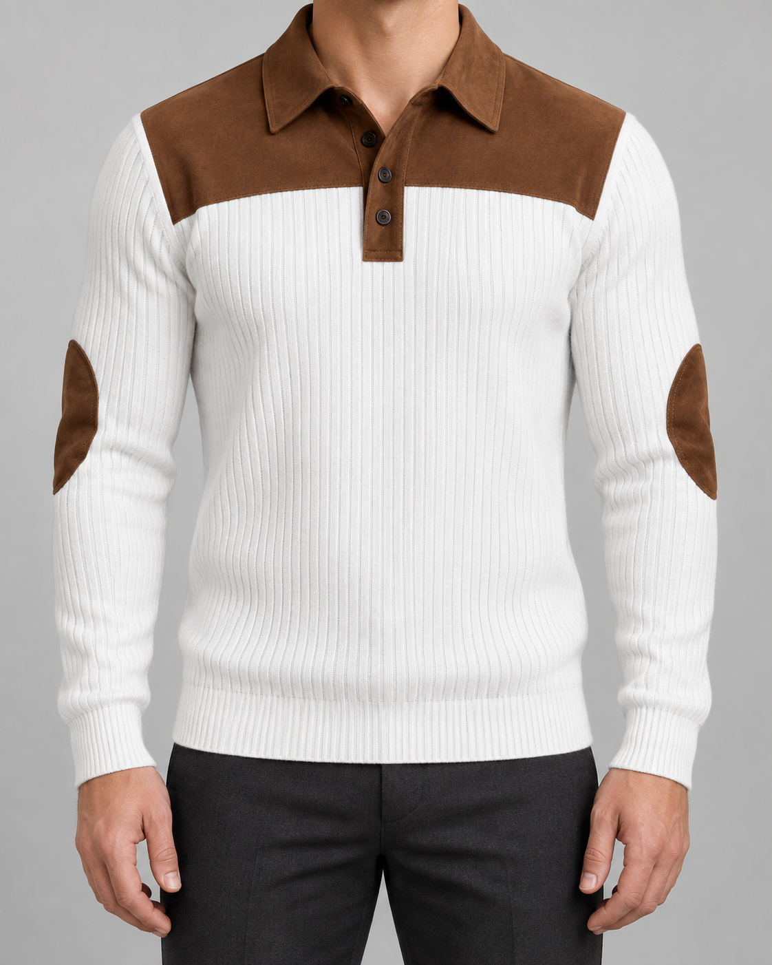 Men's Half-Zip Jacquard Knit Jumper – Striped Stand Collar Pullover