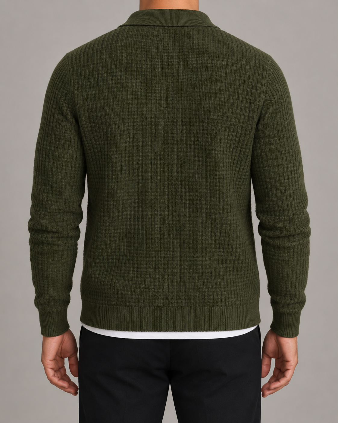 Men's Knitted Polo Jumper – Lapel Collar, Slim Fit