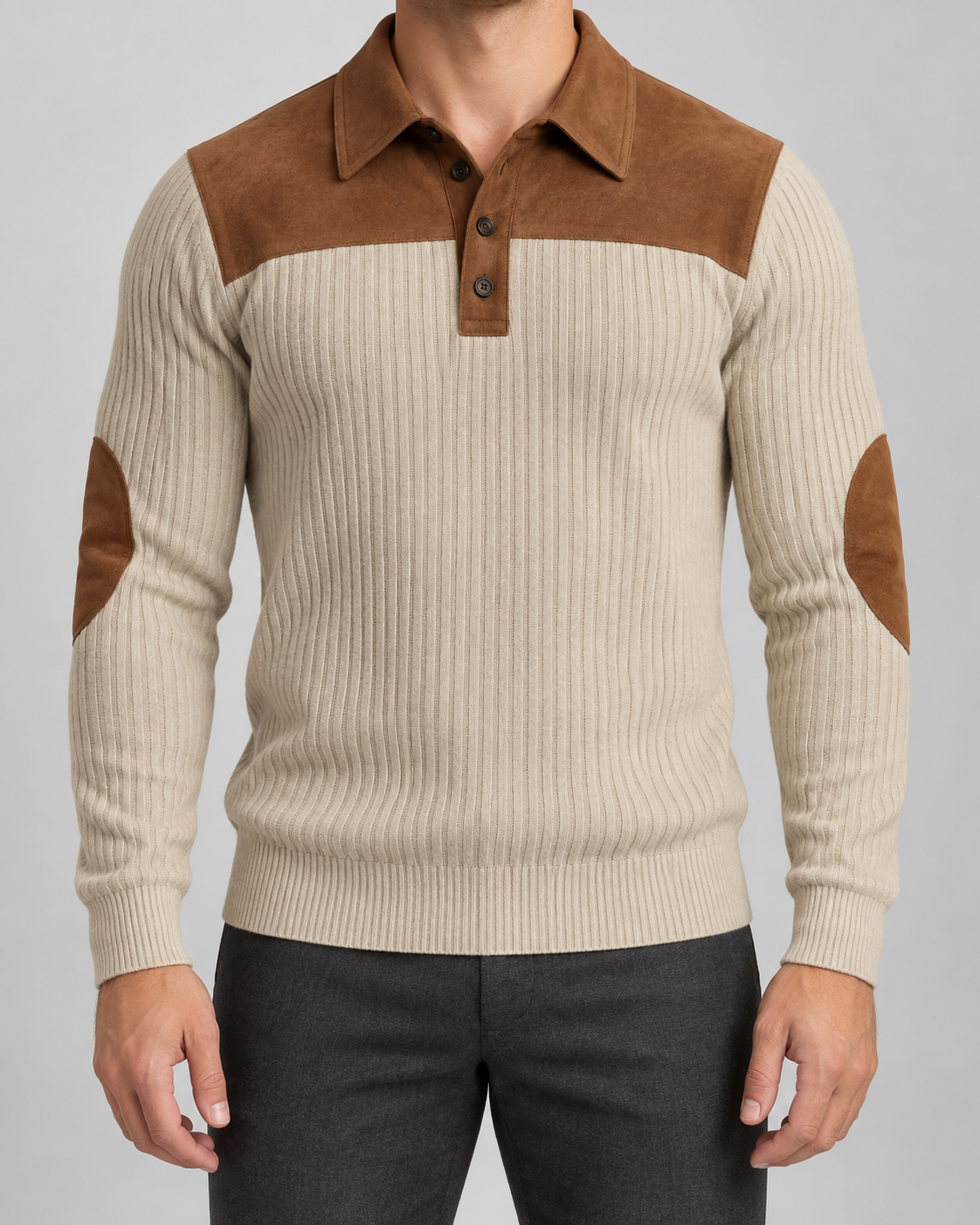 Men's Half-Zip Jacquard Knit Jumper – Striped Stand Collar Pullover