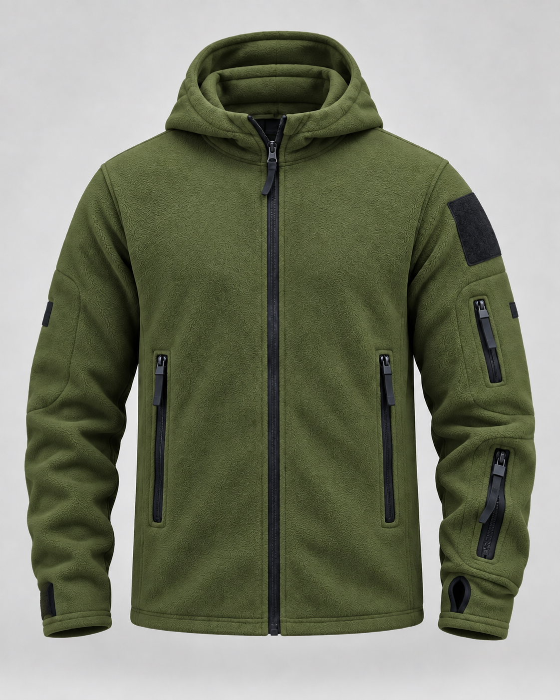 Men's Full-Zip Fleece Jacket - Hooded Multi-Pocket Regular Fit