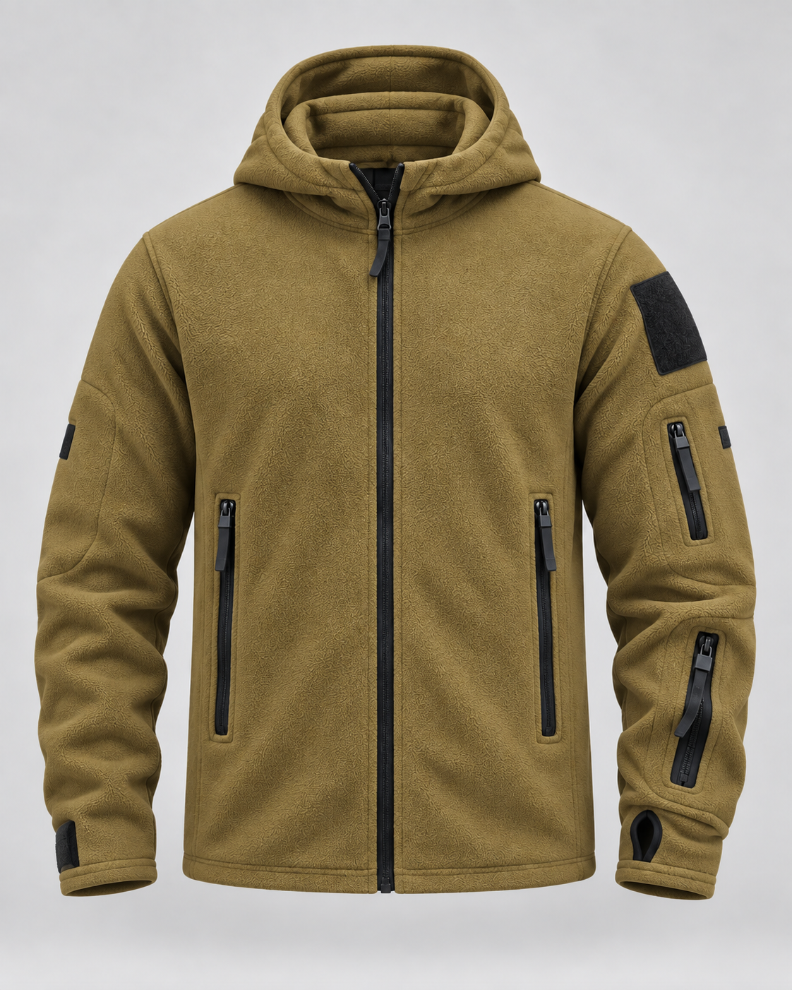 Men's Full-Zip Fleece Jacket - Hooded Multi-Pocket Regular Fit