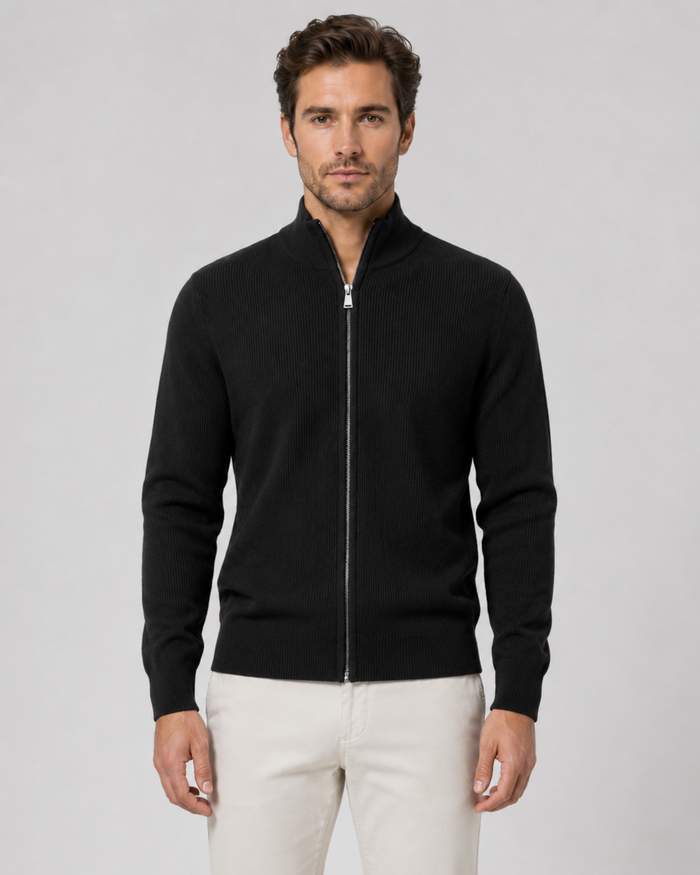 Men's Full-Zip Knit Cardigan with Stand Collar