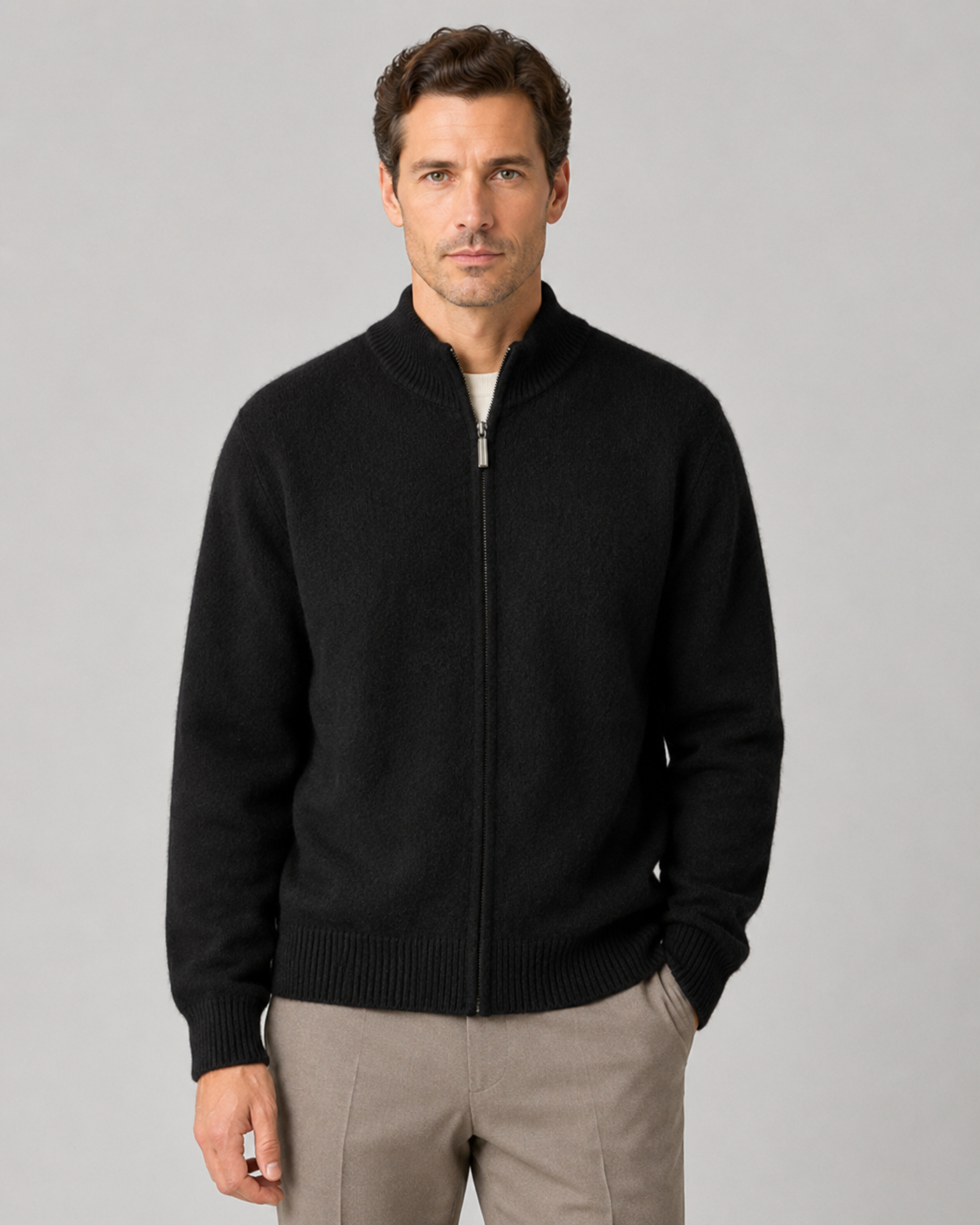 Men's Merino Wool Zip-Up Cardigan