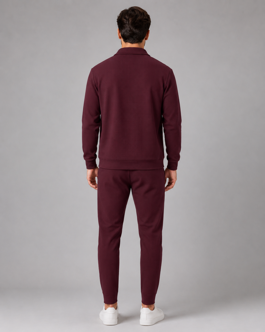 Men's Waffle Tracksuit Set - Zip Jacket & Pants